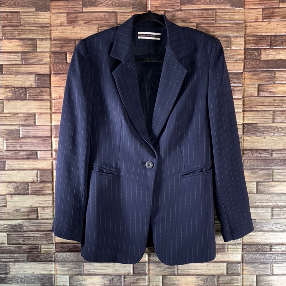 Vintage Amanda Smith Petites 10P Navy Pinstripe Blazer